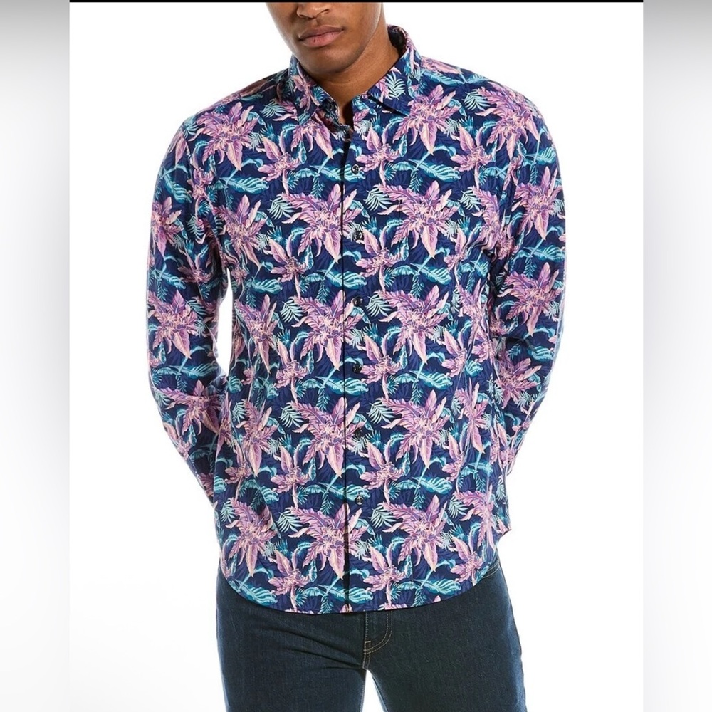 Tommy Bahama Shirt Siesta Key Night Flower Blue Muse LS New Medium M